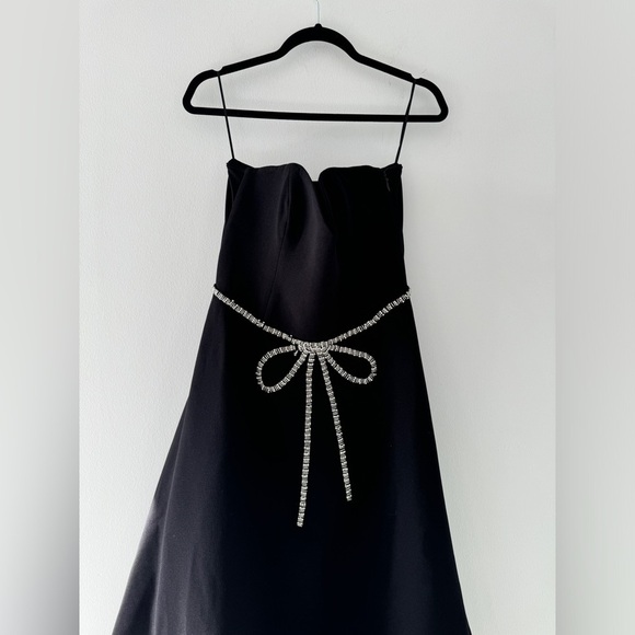 HELSI Grace Sweetheart Strapless Crystal Bow Black Midi Dress M - Picture 7 of 12